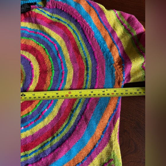 Vintage 2000 Michael Simon Multicolor Striped Cardigan, Psychedelic Rainbow, L - Picture 11 of 16